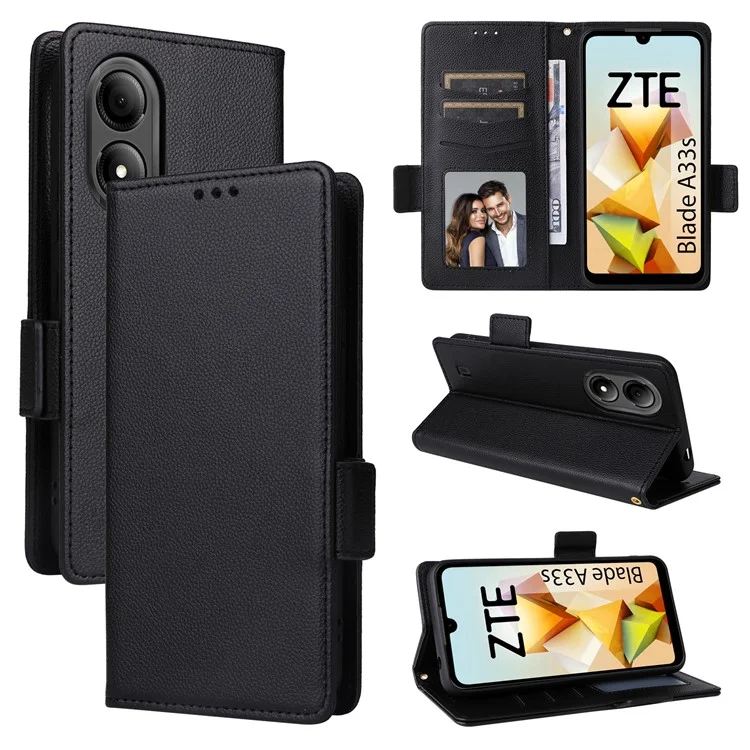 Per ZTE Blade A33S Case Magnetisch Clasp Leder Phone Cover mit Gurt - Schwarz