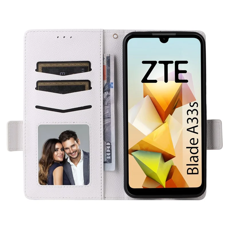 For ZTE Blade A33S Case Magnetic Clasp Leather Phone Cover with Strap - White