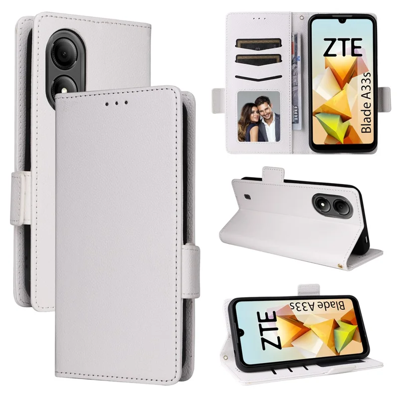 For ZTE Blade A33S Case Magnetic Clasp Leather Phone Cover with Strap - White