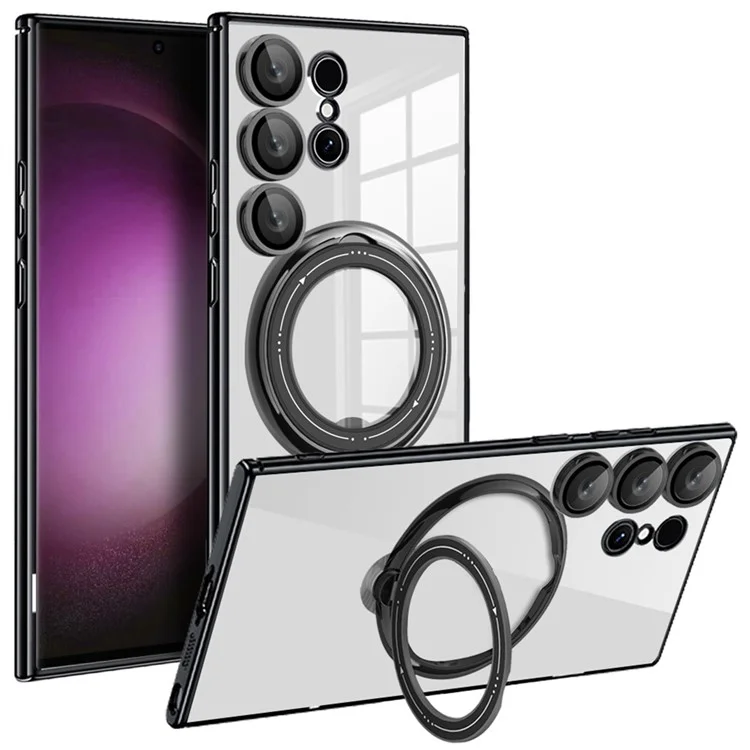 Für Samsung Galaxy S24 Ultra Case Rotate Magnetischer Ring Ständer PC+TPU Handyhülle - Schwarz