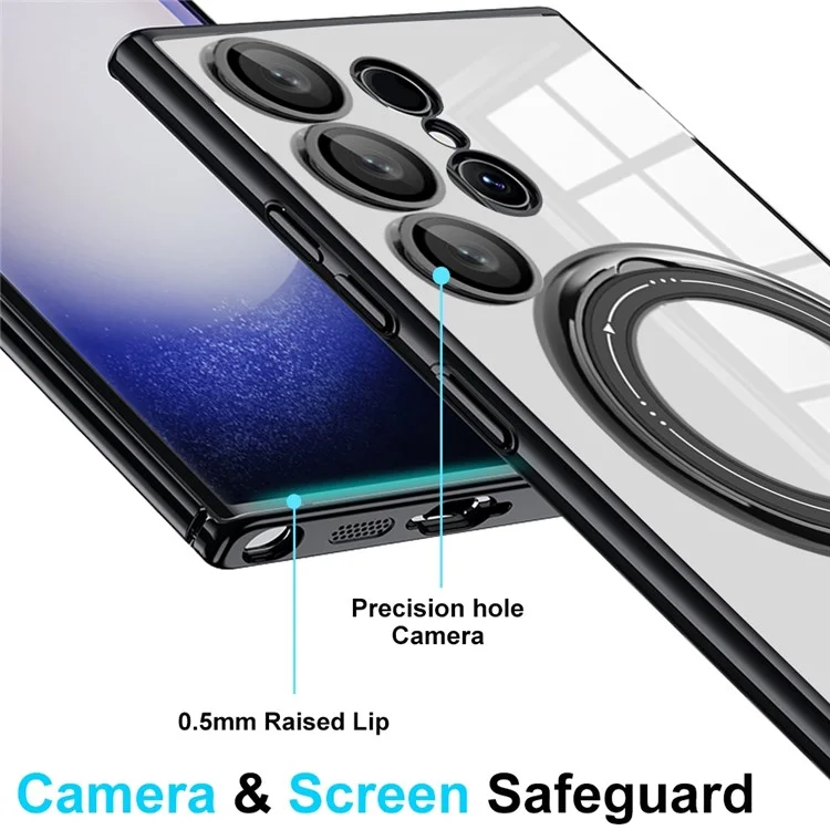 Für Samsung Galaxy S24 Ultra Case Rotate Magnetischer Ring Ständer PC+TPU Handyhülle - Schwarz
