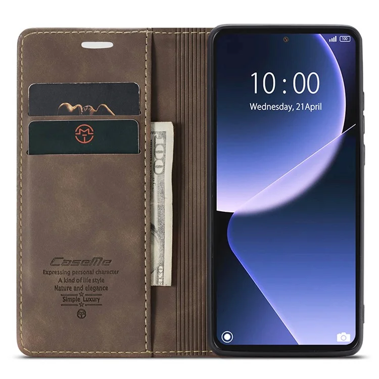 CASEME 013 Series For Xiaomi 13T / 13T Pro / Redmi K60 Ultra Case PU Leather Folio Stand Phone Cover - Coffee