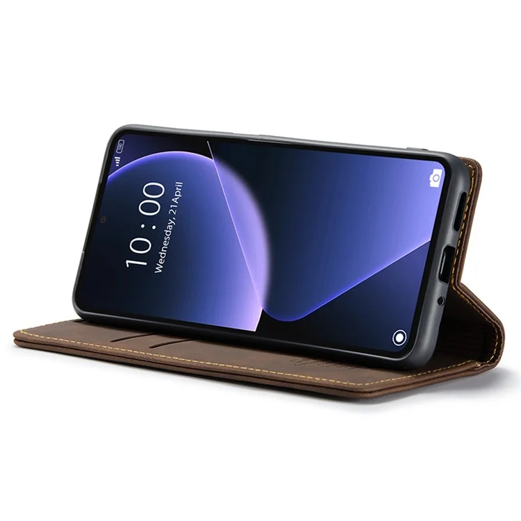 CASEME 013 Series For Xiaomi 13T / 13T Pro / Redmi K60 Ultra Case PU Leather Folio Stand Phone Cover - Coffee