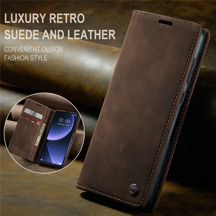 CASEME 013 Series For Xiaomi 13T / 13T Pro / Redmi K60 Ultra Case PU Leather Folio Stand Phone Cover - Coffee