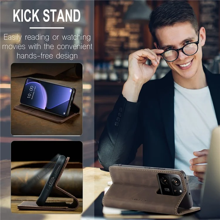 CASEME 013 Serie für Xiaomi 13T / 13T Pro / Redmi K60 Ultra Hülle PU-Leder Folio Ständer Handyhülle - Kaffee
