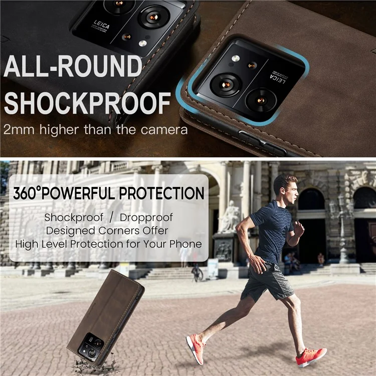 CASEME 013 Serie für Xiaomi 13T / 13T Pro / Redmi K60 Ultra Hülle PU-Leder Folio Ständer Handyhülle - Kaffee