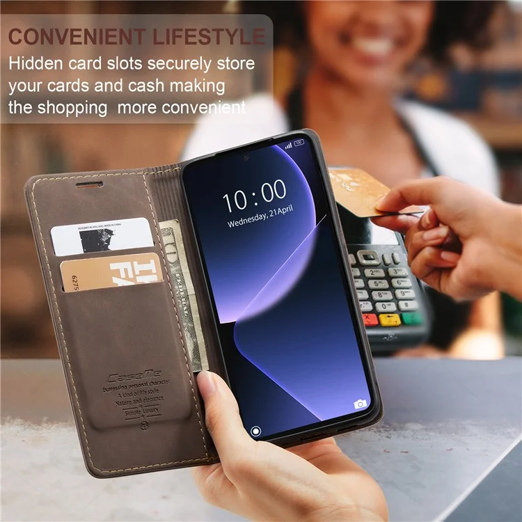 CASEME 013 Serie für Xiaomi 13T / 13T Pro / Redmi K60 Ultra Hülle PU-Leder Folio Ständer Handyhülle - Kaffee