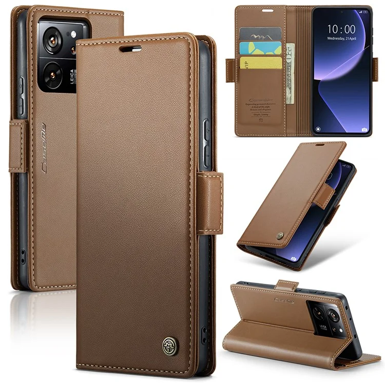 For Xiaomi 13T / 13T Pro / Redmi K60 Ultra Leather Case CASEME 023 RFID Blocking 3 Card Slot Mobile Cover - Brown
