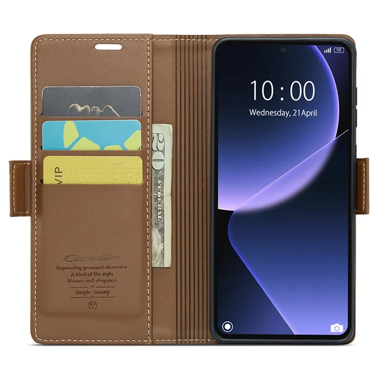 For Xiaomi 13T / 13T Pro / Redmi K60 Ultra Leather Case CASEME 023 RFID Blocking 3 Card Slot Mobile Cover - Brown