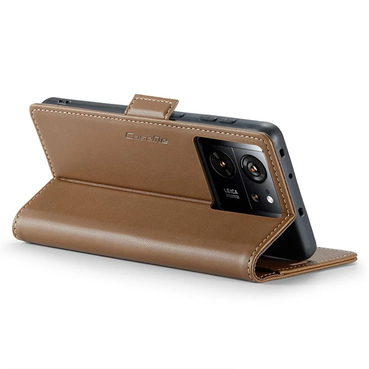 CASEME 023 Series For Xiaomi 13T / 13T Pro / Redmi K60 Ultra Case Leather Litchi Texture Phone Cover with Stand and Wallet - Brown