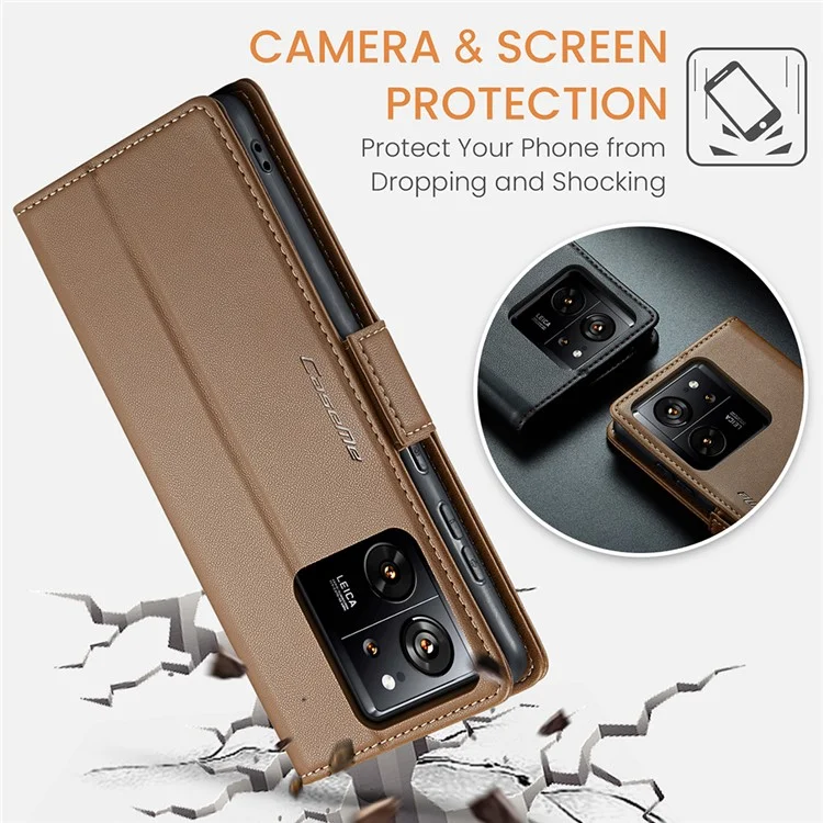 CASEME 023 Series For Xiaomi 13T / 13T Pro / Redmi K60 Ultra Case Leather Litchi Texture Phone Cover with Stand and Wallet - Brown