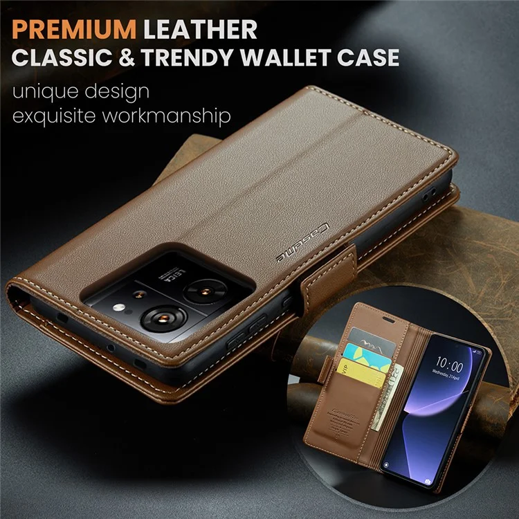 For Xiaomi 13T / 13T Pro / Redmi K60 Ultra Leather Case CASEME 023 RFID Blocking 3 Card Slot Mobile Cover - Brown