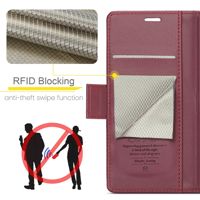 For Samsung Galaxy S23 FE Leather Case CASEME 023 RFID Blocking 3 Card Slot Mobile Cover - Red