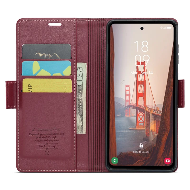 For Samsung Galaxy S23 FE Leather Case CASEME 023 RFID Blocking 3 Card Slot Mobile Cover - Red