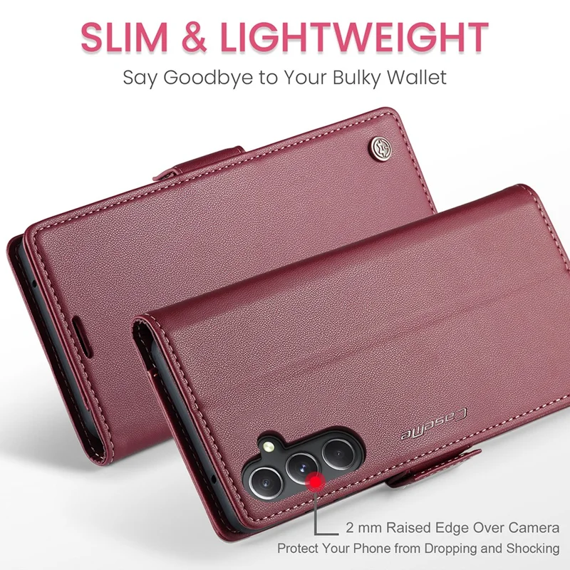 For Samsung Galaxy S23 FE Leather Case CASEME 023 RFID Blocking 3 Card Slot Mobile Cover - Red