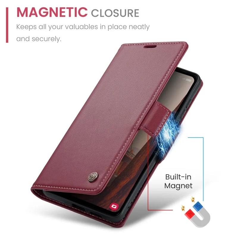 For Samsung Galaxy S23 FE Leather Case CASEME 023 RFID Blocking 3 Card Slot Mobile Cover - Red