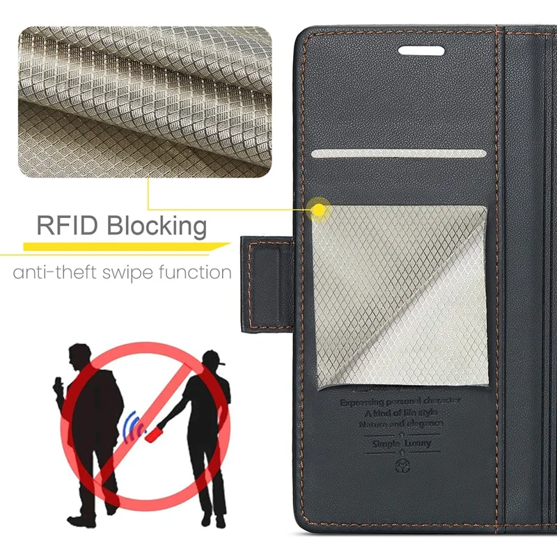 For Samsung Galaxy S23 FE Leather Case CASEME 023 RFID Blocking 3 Card Slot Mobile Cover - Black