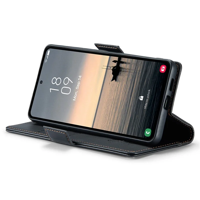 For Samsung Galaxy S23 FE Leather Case CASEME 023 RFID Blocking 3 Card Slot Mobile Cover - Black