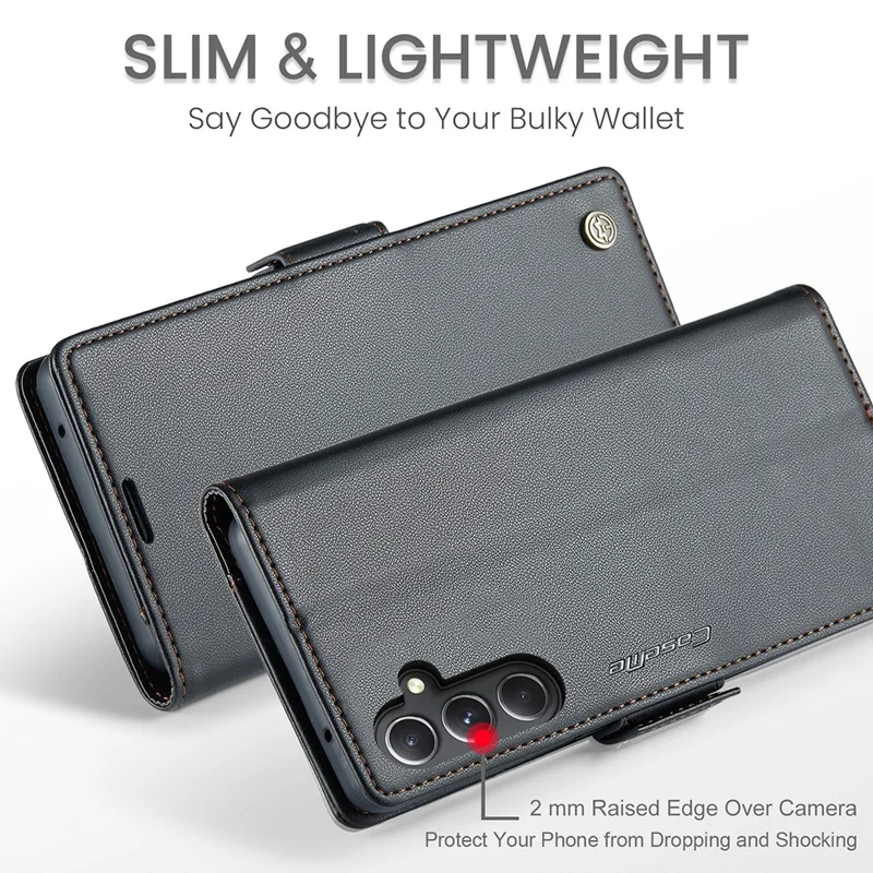 For Samsung Galaxy S23 FE Leather Case CASEME 023 RFID Blocking 3 Card Slot Mobile Cover - Black