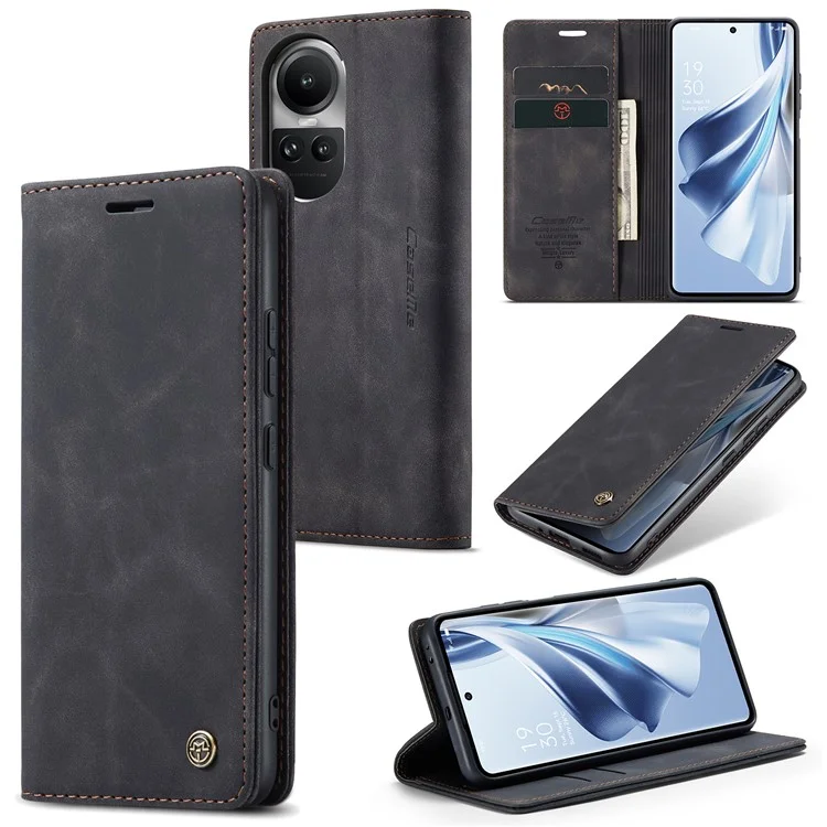 CASEME 013 Serie für Oppo Reno10 5G (Global) / Reno10 Pro 5G (Global) Hülle PU-Leder Wallet Flip Cover - Schwarz