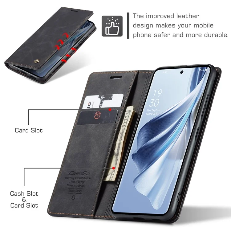 CASEME 013 Serie für Oppo Reno10 5G (Global) / Reno10 Pro 5G (Global) Hülle PU-Leder Wallet Flip Cover - Schwarz
