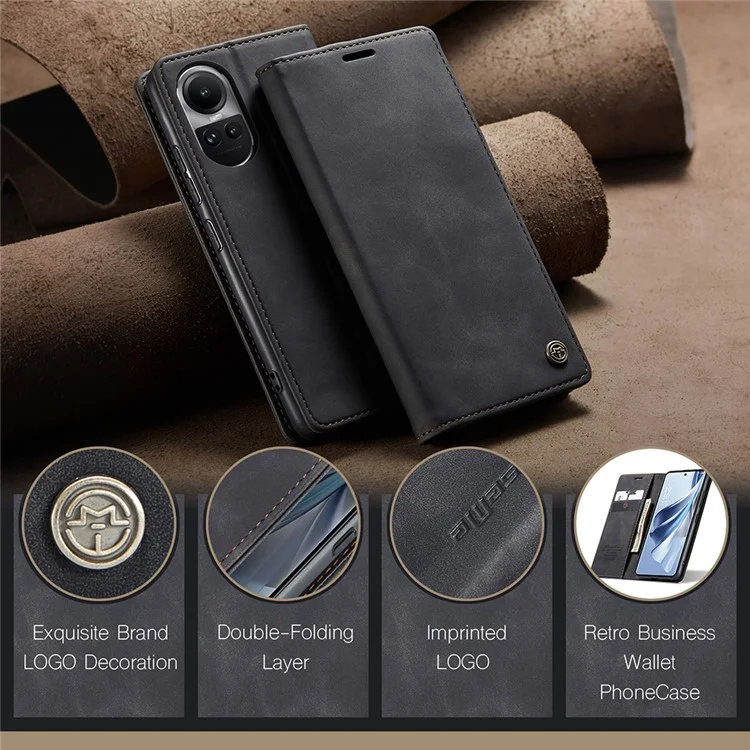 CASEME 013 Serie für Oppo Reno10 5G (Global) / Reno10 Pro 5G (Global) Hülle PU-Leder Wallet Flip Cover - Schwarz