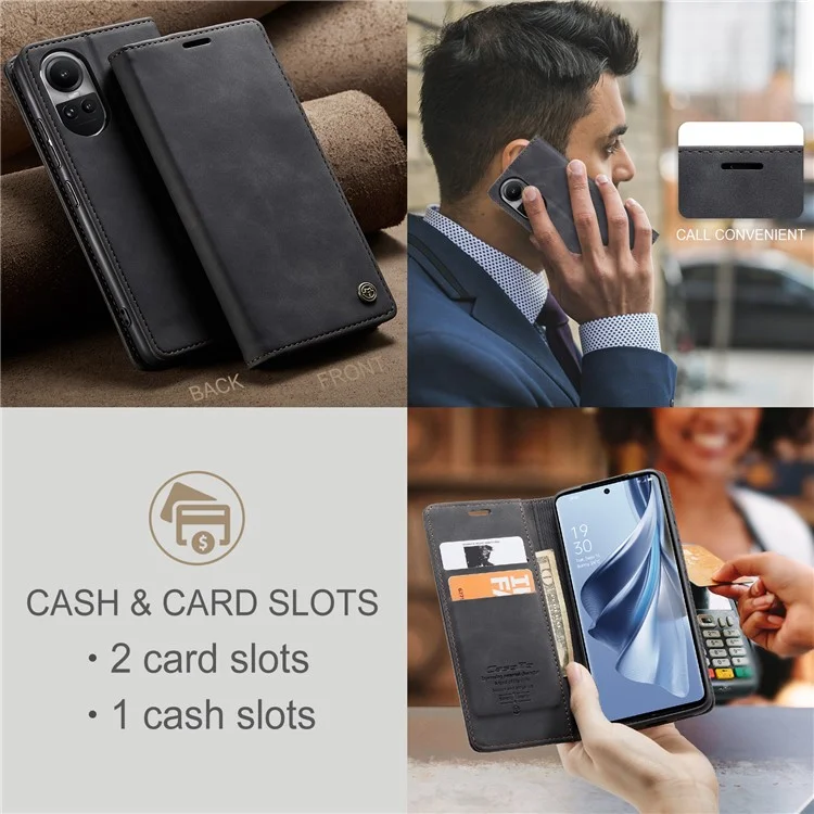 CASEME 013 Serie für Oppo Reno10 5G (Global) / Reno10 Pro 5G (Global) Hülle PU-Leder Wallet Flip Cover - Schwarz