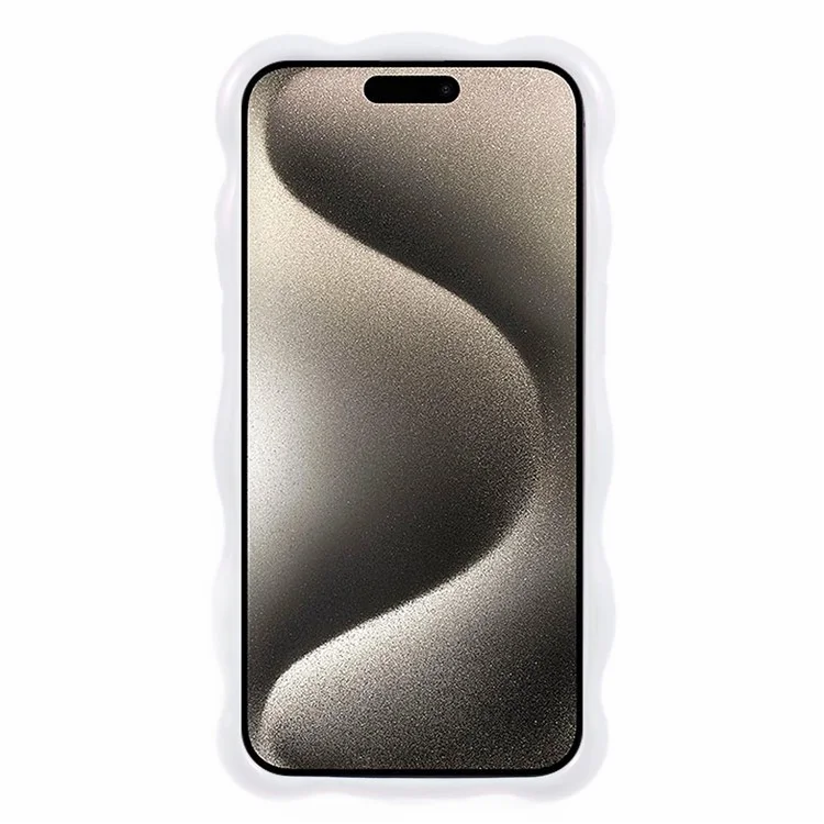 Funda de TPU para iPhone 15 Pro Max Cubierta de teléfono resistente con borde ondulado - Blanco+Rosa purpurina