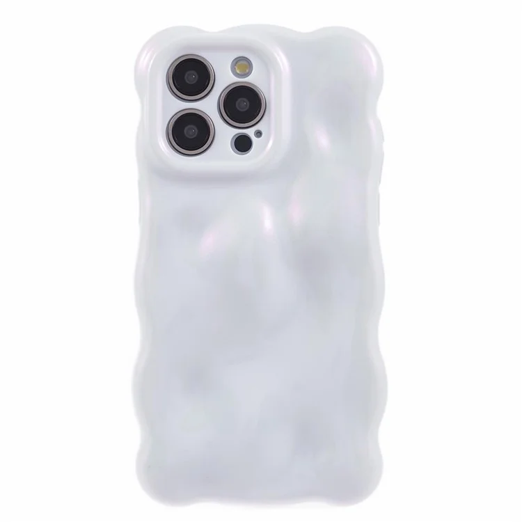 Funda de TPU para iPhone 15 Pro Max Cubierta de teléfono resistente con borde ondulado - Blanco+Rosa purpurina