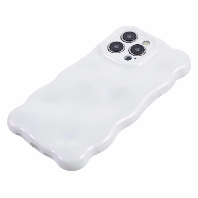 Funda de TPU para iPhone 15 Pro Max Cubierta de teléfono resistente con borde ondulado - Blanco+Rosa purpurina