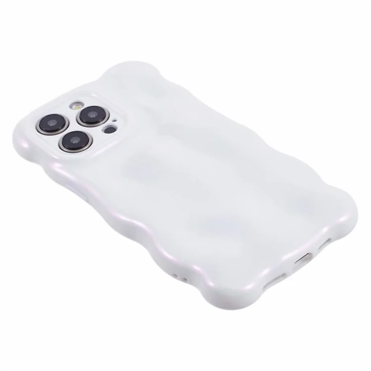 Funda de TPU para iPhone 15 Pro Max Cubierta de teléfono resistente con borde ondulado - Blanco+Rosa purpurina