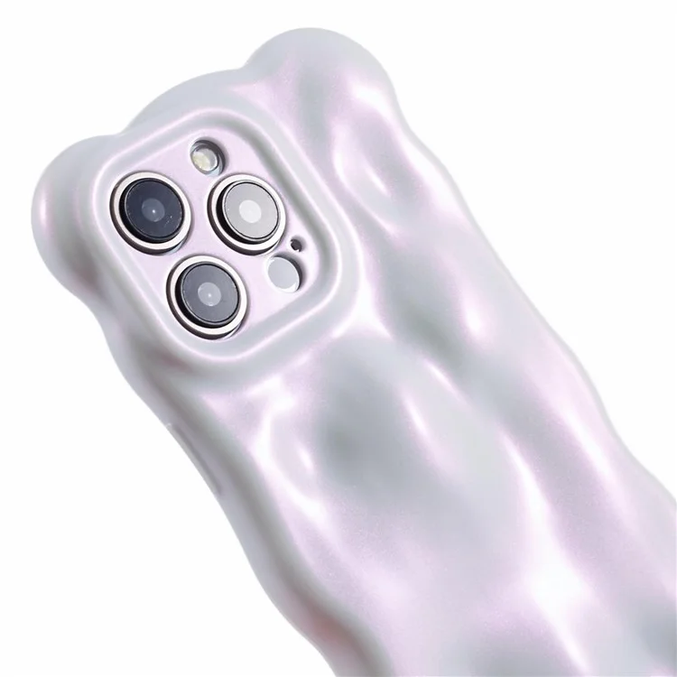 Funda de TPU para iPhone 15 Pro Max Cubierta de teléfono resistente con borde ondulado - Blanco+Rosa purpurina
