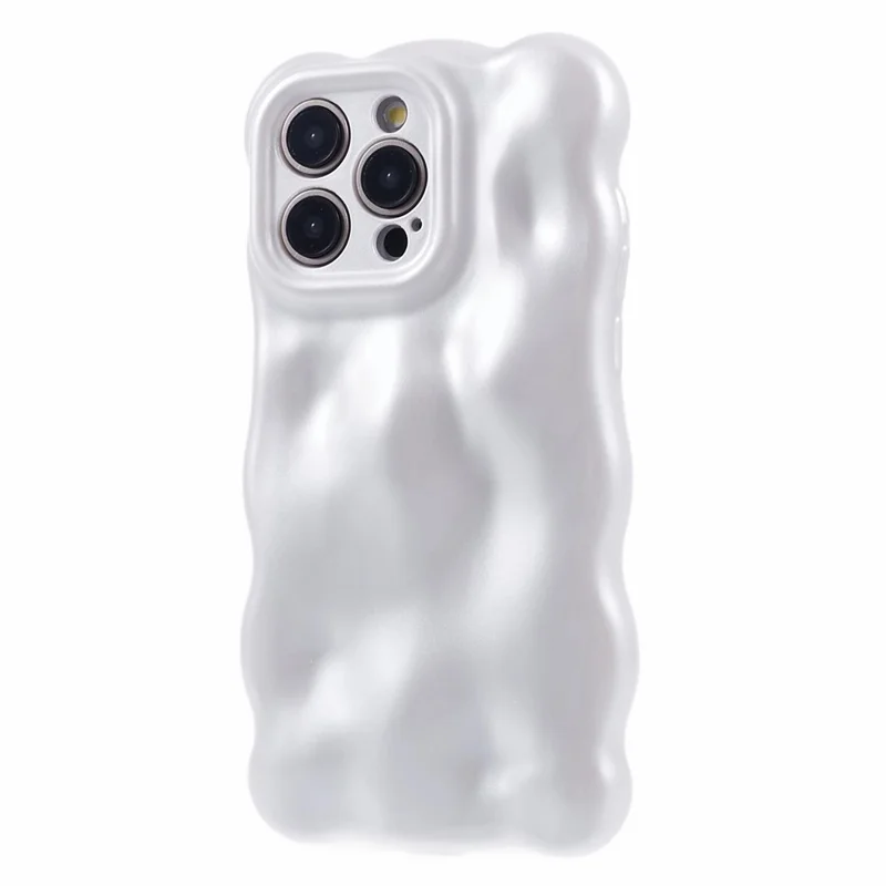 For iPhone 15 Pro Max TPU Phone Case Rugged Phone Cover with Wavy Edge - Pearly White