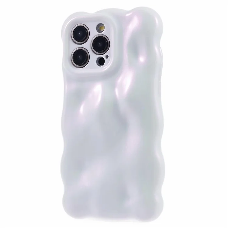 Funda para iPhone 15 Pro Anti-arañazos, con borde ondulado de TPU - Blanco Brillante+Rosa