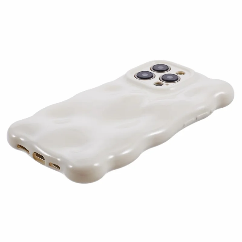 For iPhone 13 Pro TPU Case Wavy Edge Macaron Color Mobile Phone Cover - Cream White