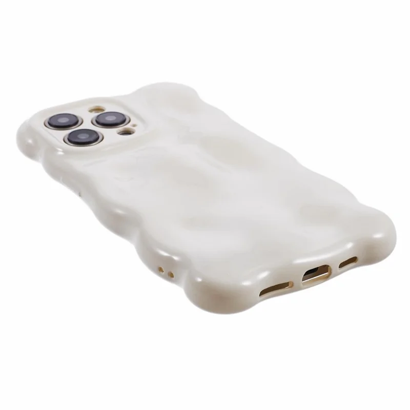 For iPhone 13 Pro TPU Case Wavy Edge Macaron Color Mobile Phone Cover - Cream White
