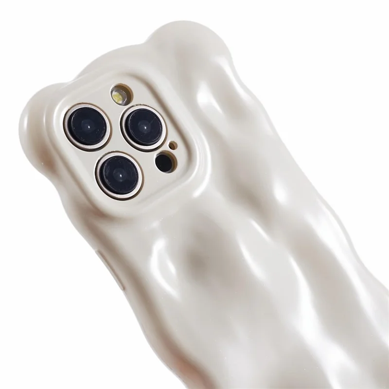 For iPhone 13 Pro TPU Case Wavy Edge Macaron Color Mobile Phone Cover - Cream White