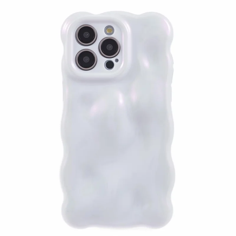 Für iPhone 14 Pro Case Wellige Kante Kratzfeste TPU-Telefonhülle - Glitzerweiß+Pink