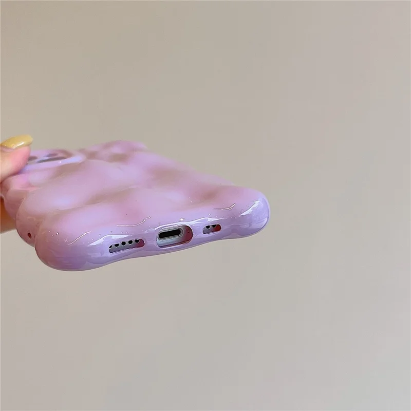 For iPhone 15 Phone Case Wavy Edge Solid Color Macaron Rugged TPU Cover - Cream White