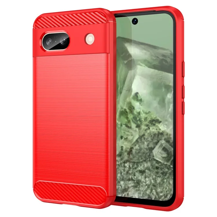Pour le boîtier Google Pixel 8a Case Slim-Fit TPU Cell Phone Cover Carbon Fiber Texture Shell - Rouge