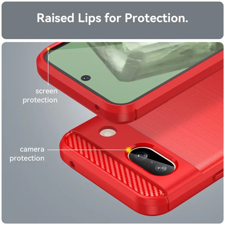 Pour le boîtier Google Pixel 8a Case Slim-Fit TPU Cell Phone Cover Carbon Fiber Texture Shell - Rouge