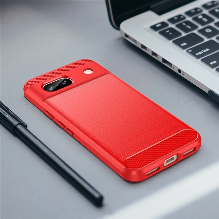 Pour le boîtier Google Pixel 8a Case Slim-Fit TPU Cell Phone Cover Carbon Fiber Texture Shell - Rouge
