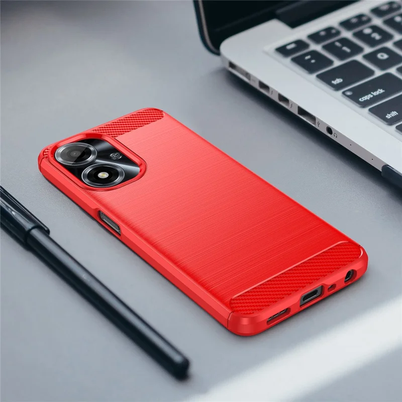 Для Oppo A2m 5G чехол для пылезащищённого сотового телефона TPU с текстурой из углеродного волокна Чехол для телефона - Красный