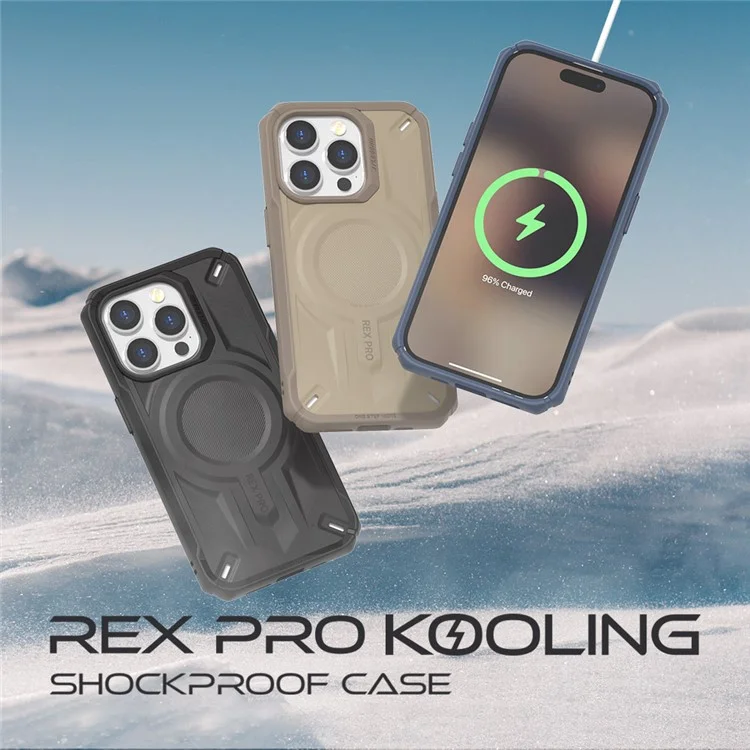 JTLEGEND REX Pro Kooling per iPhone 15 Pro Max Case Grado militare TPU+PC Custodia per telefono compatibile con MagSafe - Nero