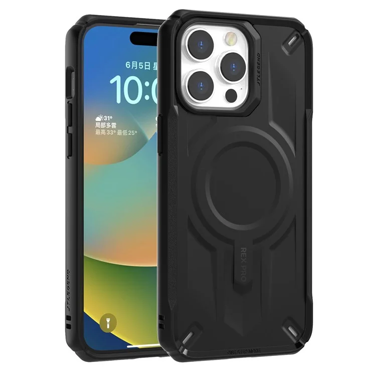 JTLEGEND REX Pro Kooling para iPhone 15 Pro Capa Compatível com Carregamento Magnético MagSafe Capa de Telefone TPU+PC Suporte de Dissipação de Calor - Preto