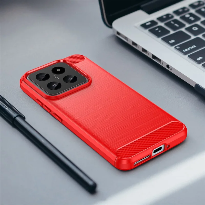 Funda de teléfono de fibra de carbono antiarañazos para Xiaomi 14 - Rojo