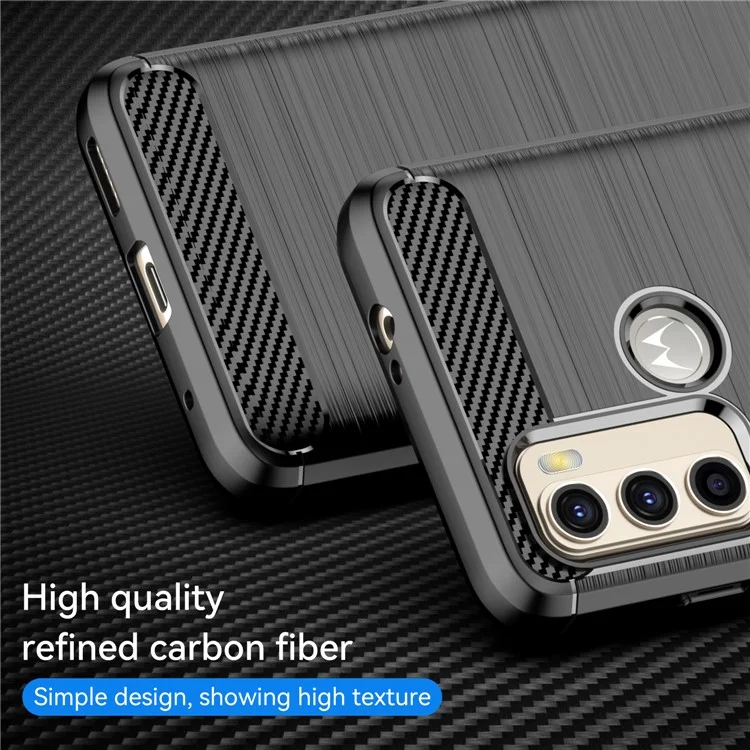 For Motorola Moto G60 Case Slim-Fit Phone Protector TPU Carbon Fiber Texture Mobile Cover - Black