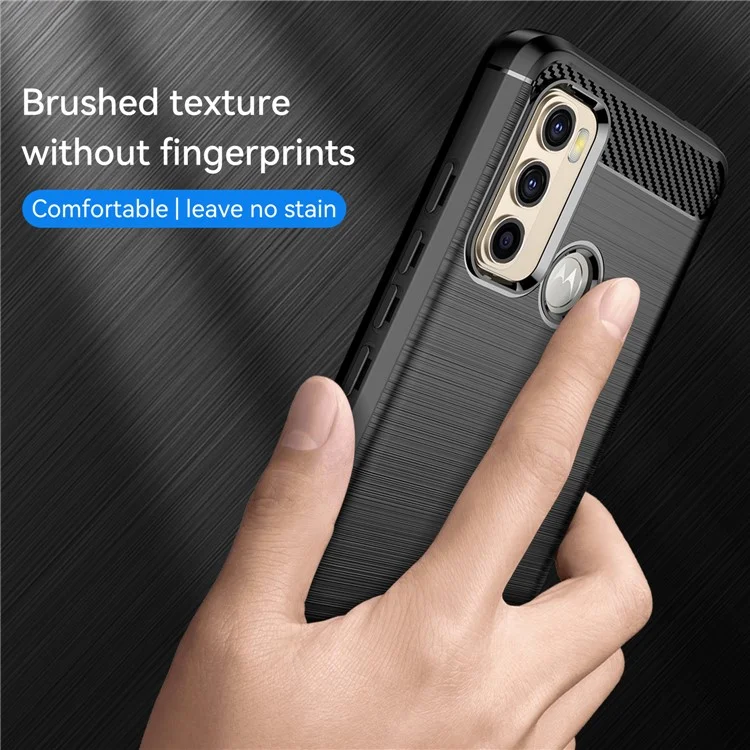 For Motorola Moto G60 Case Slim-Fit Phone Protector TPU Carbon Fiber Texture Mobile Cover - Black