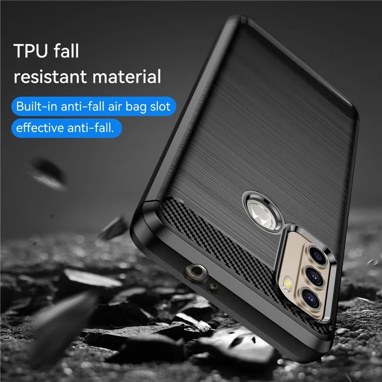 For Motorola Moto G60 Case Slim-Fit Phone Protector TPU Carbon Fiber Texture Mobile Cover - Black
