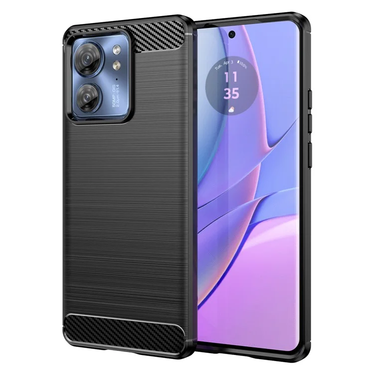 Para Motorola Edge (2023) / Edge 40 5G Case TPU Carbon Fiber Texture Shell Slim-Fit Cell Phone Cover - Preto